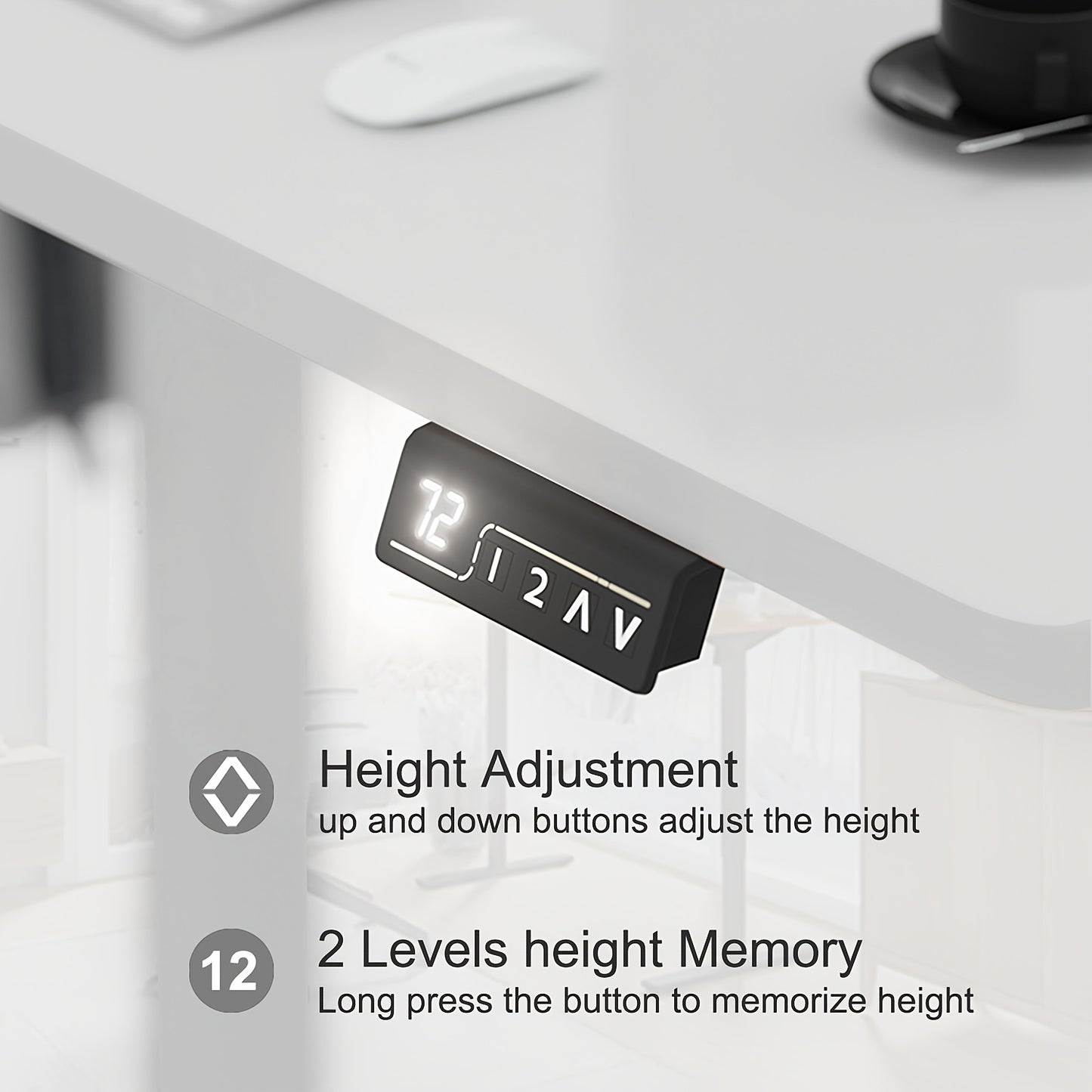 Adjustable Electric Standing Desk | Sit-Stand Office Desk with Memory Height, Metal Frame & Hook – Home, Study, Gaming