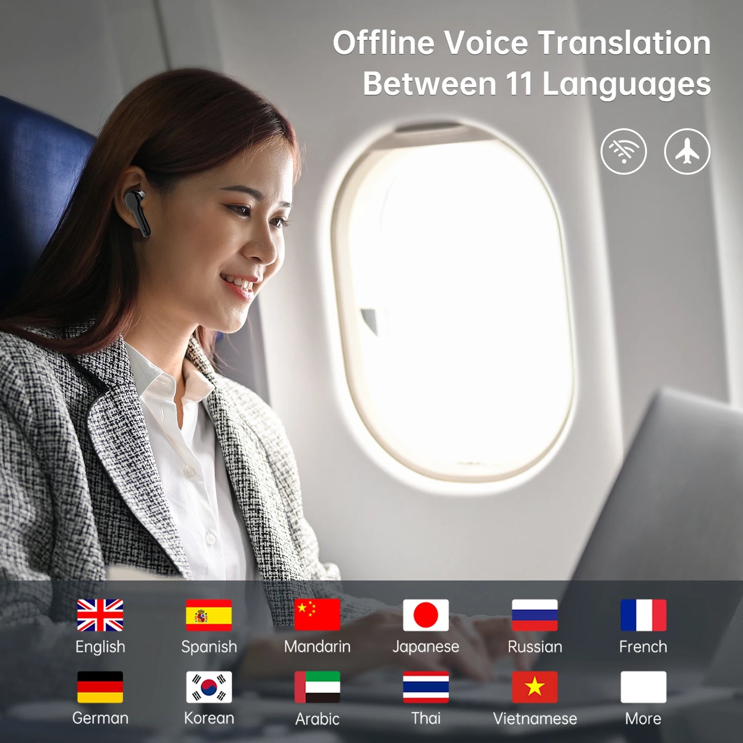 Wooask M6 Translation Earbuds – Real-Time 2-Way Translator, 144 Languages, Offline Support