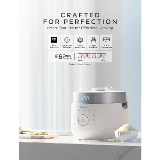 CUCKOO CRP-LHTR0609FW 6-Cup / 12-Cup IH Twin Pressure Rice Cooker, 16 Cooking Modes