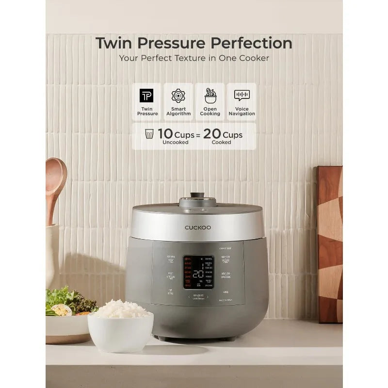 CUCKOO CRP-ST1009FG 10-Cup / 20-Cup Pressure Rice Cooker & Warmer, Nonstick, Gray