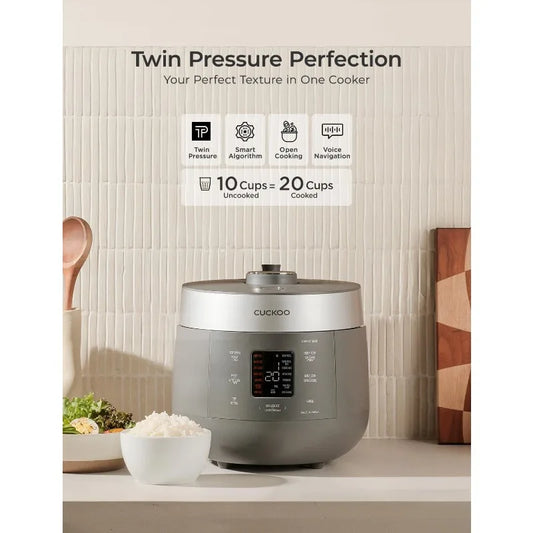 CUCKOO CRP-ST1009FG 10-Cup / 20-Cup Pressure Rice Cooker & Warmer, Nonstick, Gray