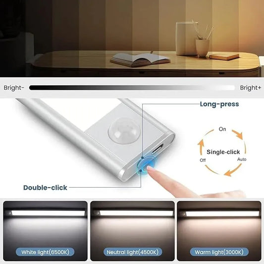 30CM Motion Sensor LED Night Light – USB Rechargeable, 3-Color, Wireless Home Lamp