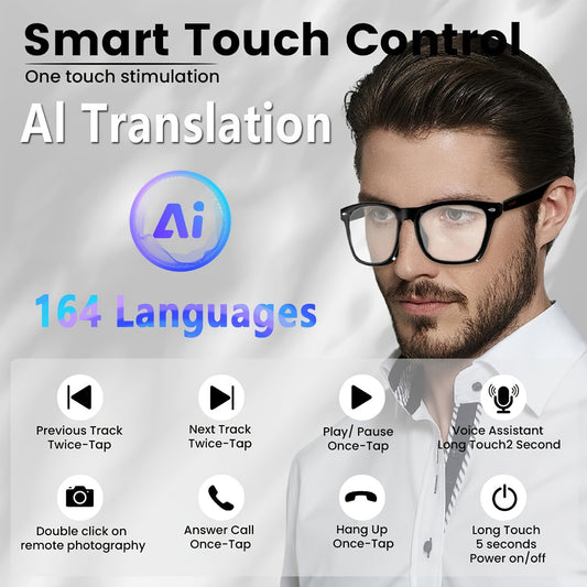 AI Smart Glasses – Handsfree Translation & Calls, Stylish Eyewear Gift for Travel