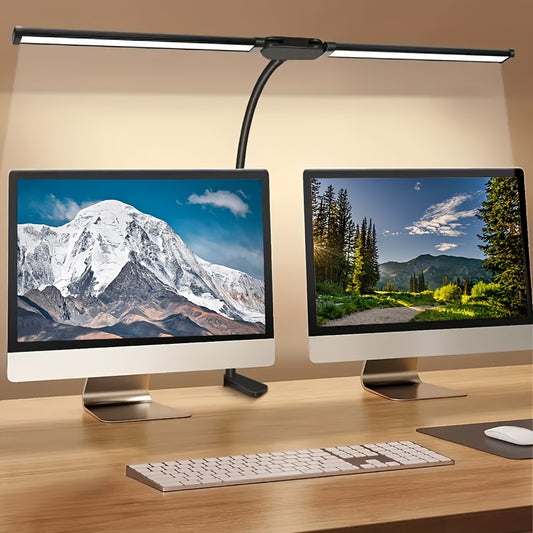 LED Desk Lamp Dual Head Adjustable Gooseneck USB Powered Anti-Glare Metal