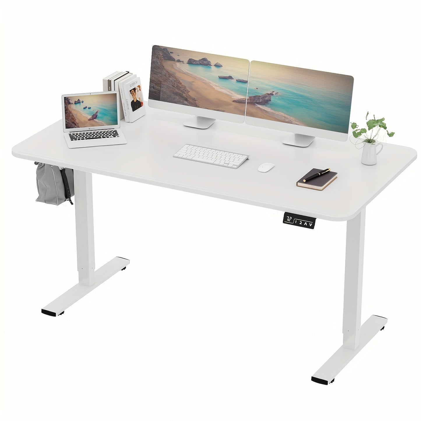 Adjustable Electric Standing Desk | Sit-Stand Office Desk with Memory Height, Metal Frame & Hook – Home, Study, Gaming