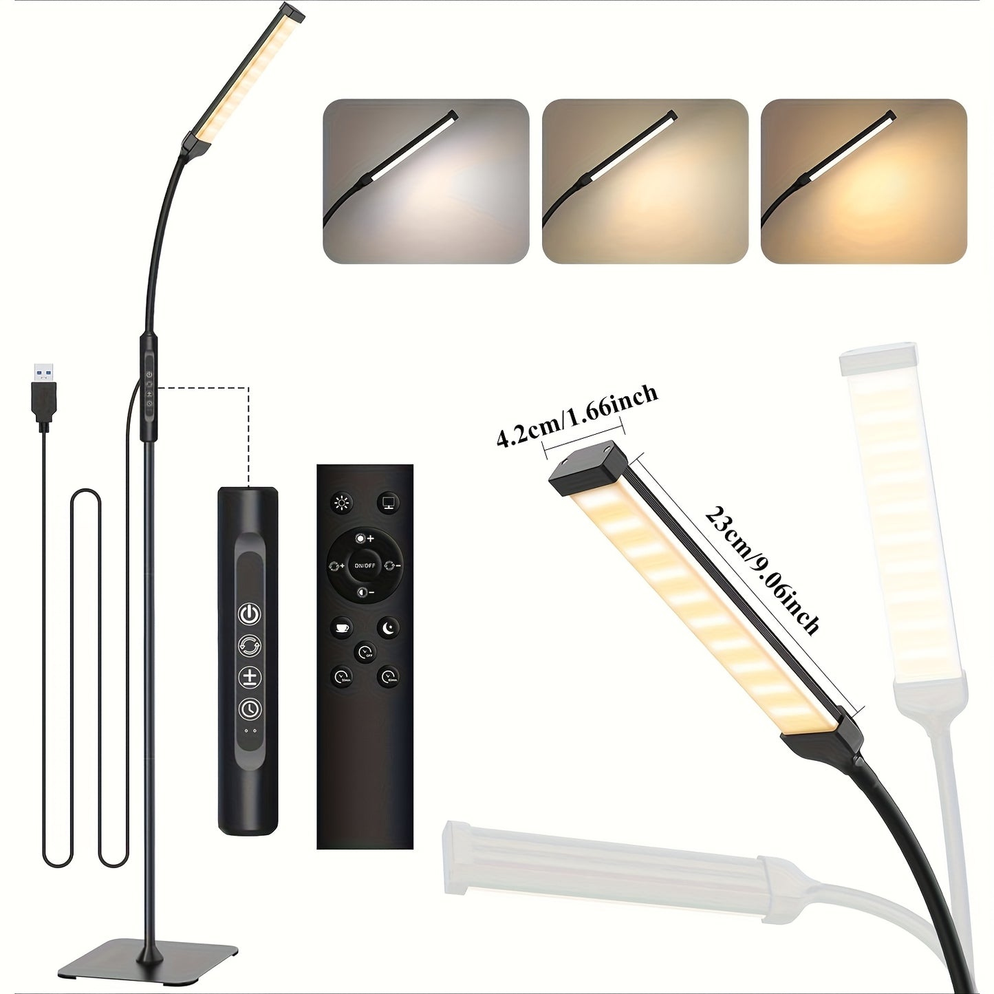 LED Floor Lamp Dimmable Reading Light 3 Color Modes 10 Brightness with Gooseneck