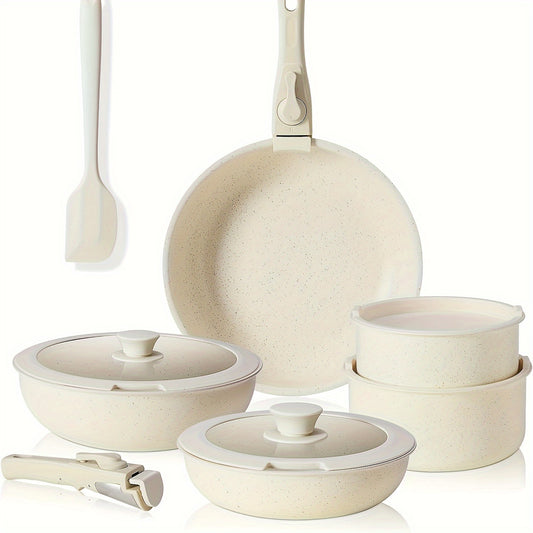 Nonstick 12-Piece Cookware Set with Detachable Handle – Induction & Oven Safe