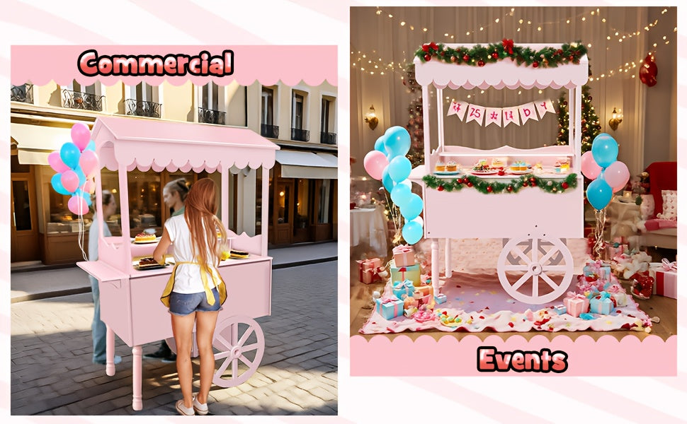 Candy Cart with Wheels – Wooden Dessert Display Stand for Indoor/Outdoor Use