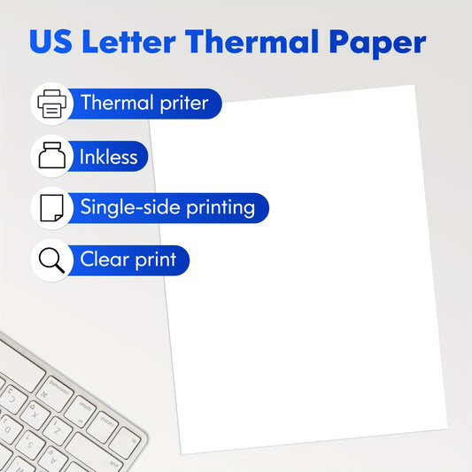 D810 Thermal Printer Paper 8.5x11" US Letter, 100/200 Sheets, White, Phomemo Compatible