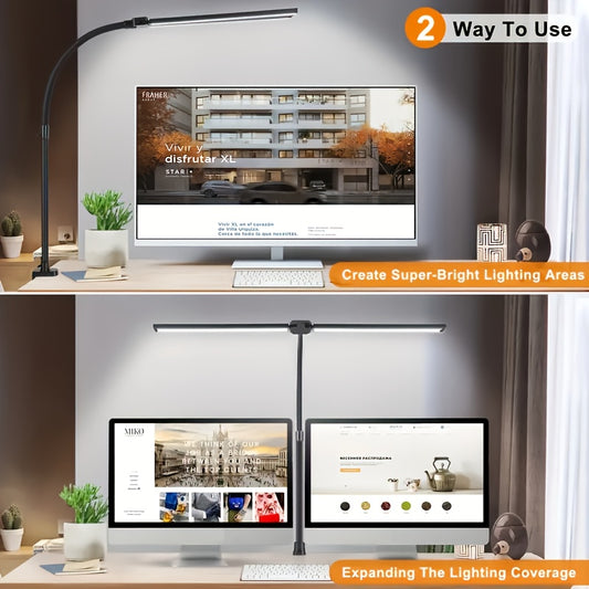 LED Desk Lamp Dual Head Adjustable Gooseneck USB Powered Anti-Glare Metal