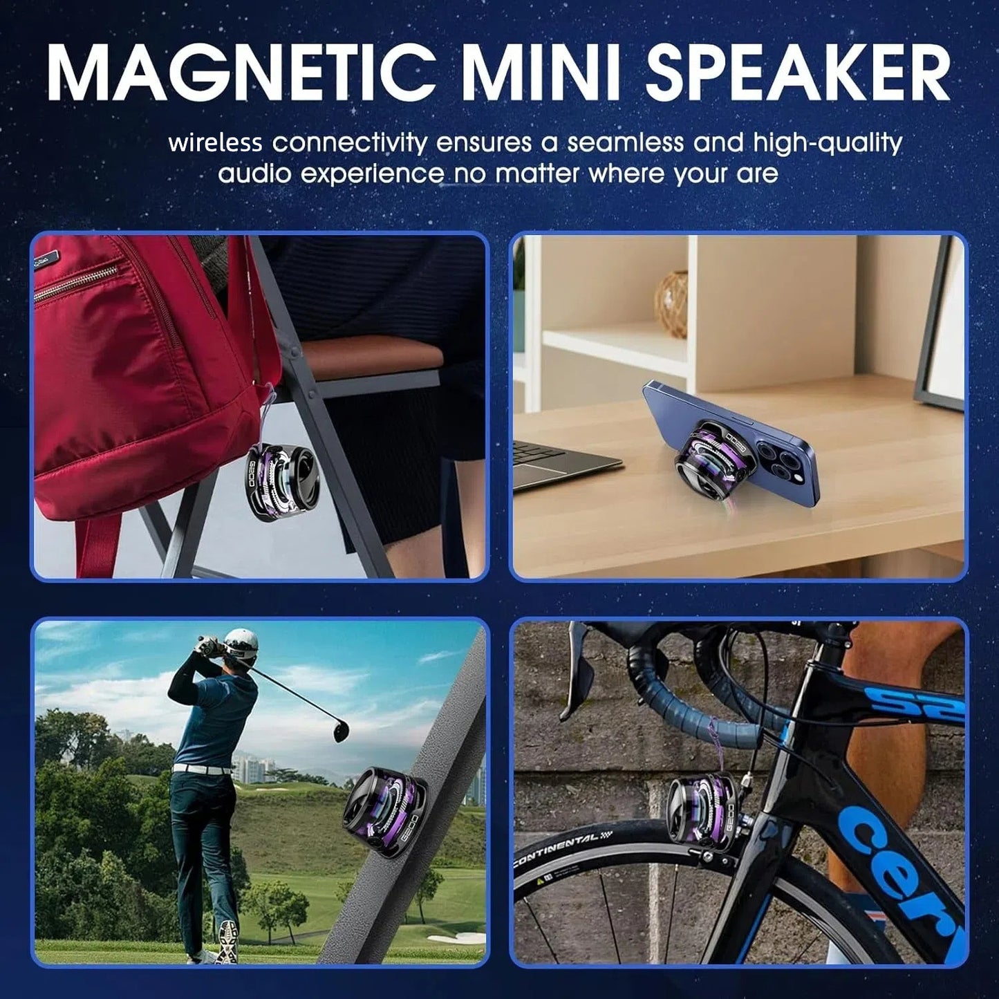 Portable Magnetic Mini Bluetooth Speaker RGB Lights, Phone Stand, Dual Bass, USB-C