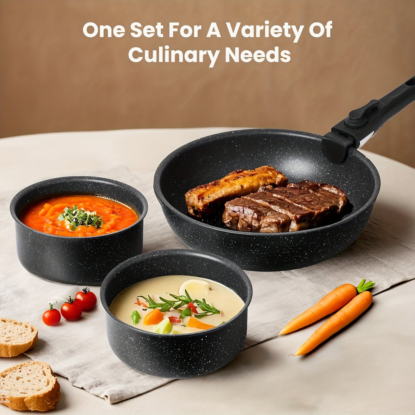 Nonstick 12-Piece Cookware Set with Detachable Handle – Induction & Oven Safe