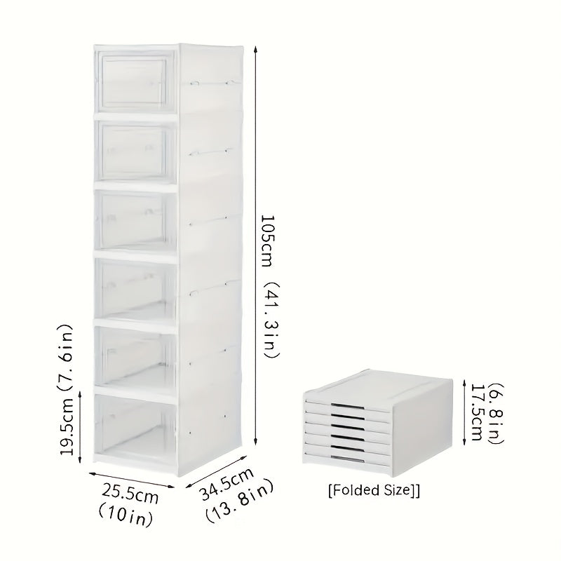 6-Tier Stackable Shoe Cabinet with Clear Doors White Plastic Storage Organizer