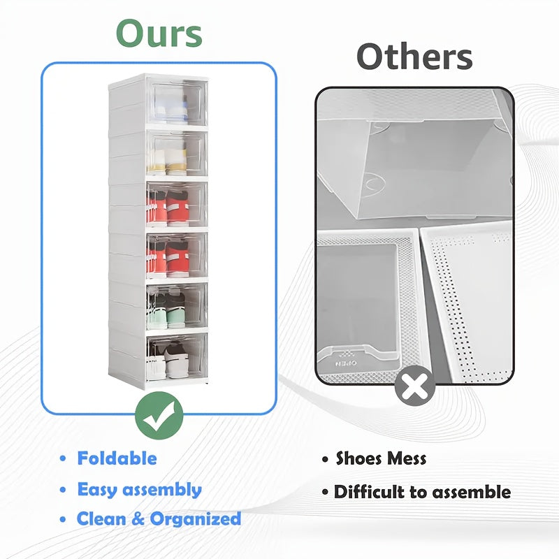 6-Tier Stackable Shoe Cabinet with Clear Doors White Plastic Storage Organizer