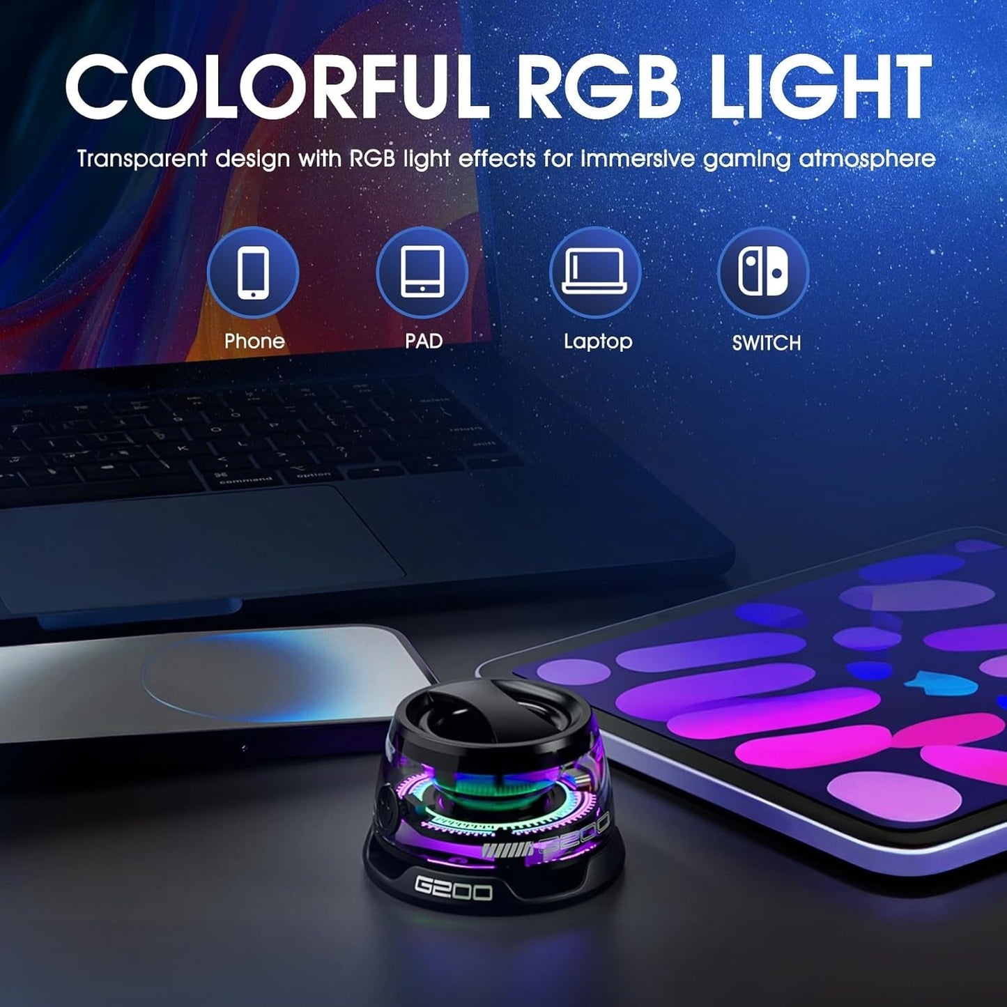 Portable Magnetic Mini Bluetooth Speaker RGB Lights, Phone Stand, Dual Bass, USB-C