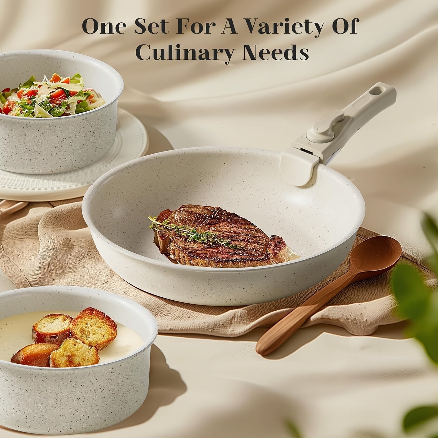 Nonstick 12-Piece Cookware Set with Detachable Handle – Induction & Oven Safe