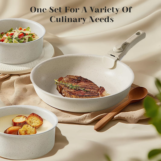 Nonstick 12-Piece Cookware Set with Detachable Handle – Induction & Oven Safe