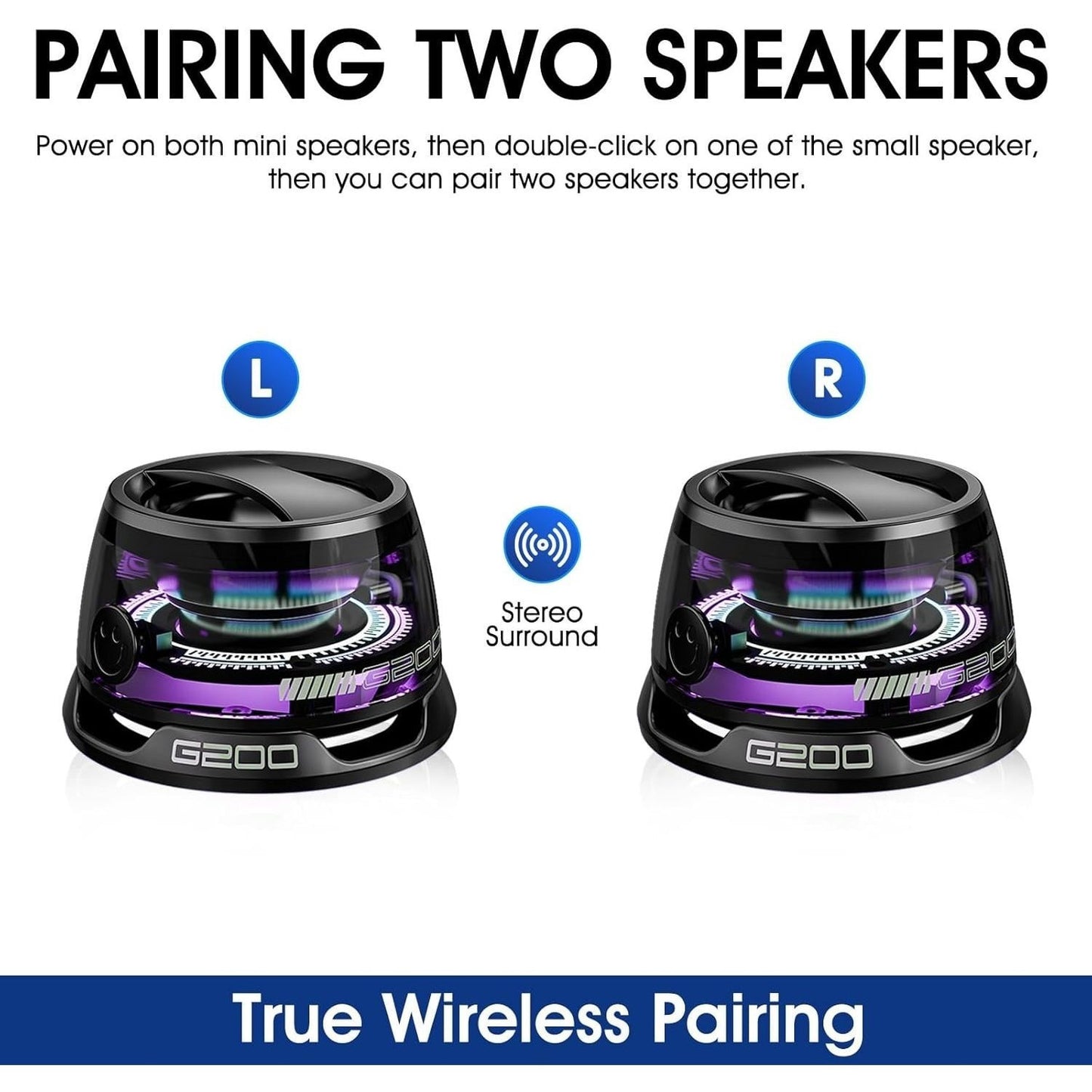 Portable Magnetic Mini Bluetooth Speaker RGB Lights, Phone Stand, Dual Bass, USB-C