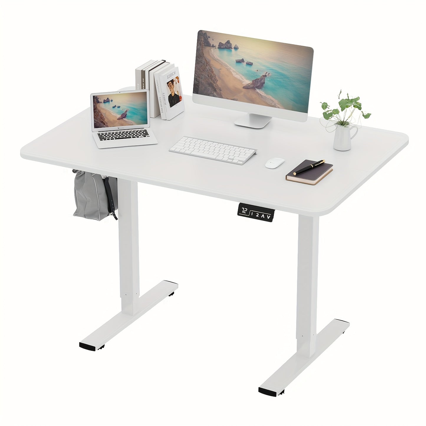 Adjustable Electric Standing Desk | Sit-Stand Office Desk with Memory Height, Metal Frame & Hook – Home, Study, Gaming