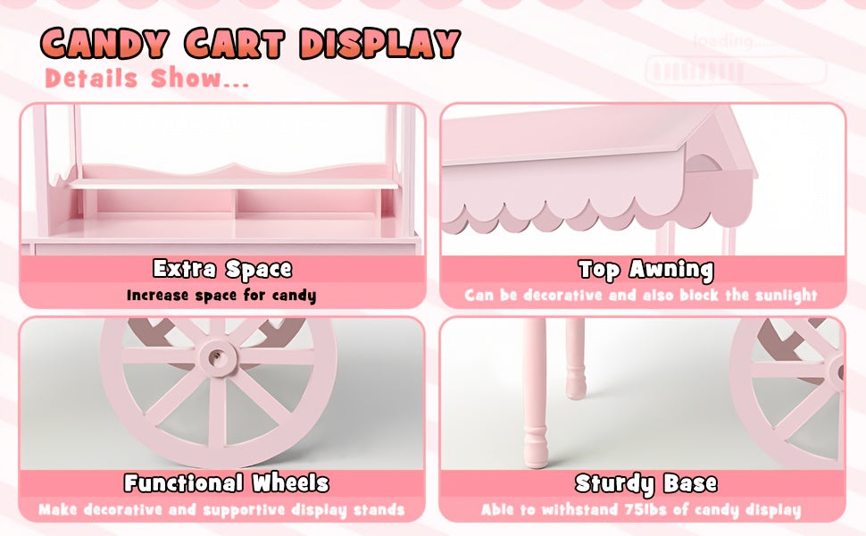 Candy Cart with Wheels – Wooden Dessert Display Stand for Indoor/Outdoor Use