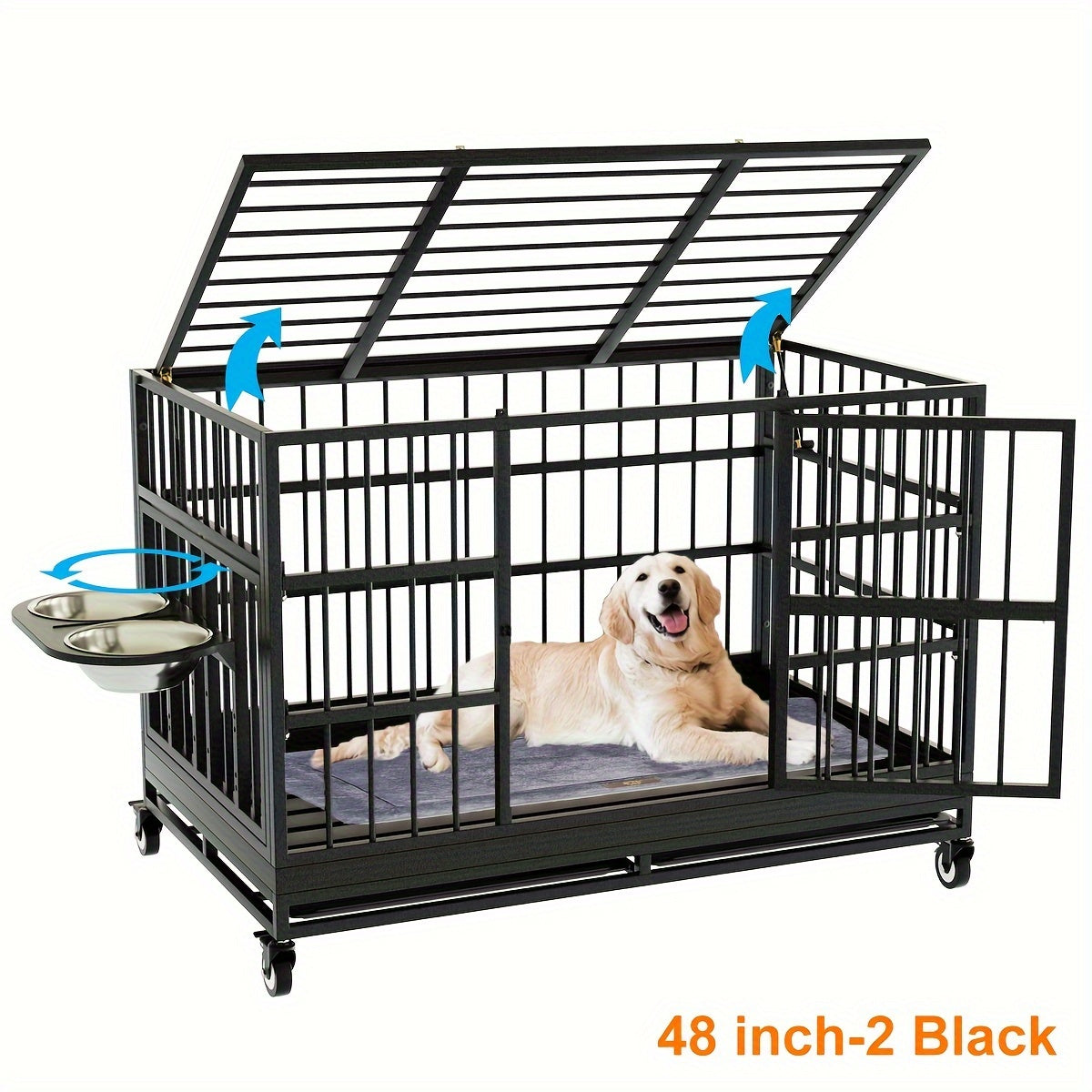 54/48/42/38 Inch Heavy Duty Dog Crate | XL XXL Folding Metal Cage w/ Wheels & Tray