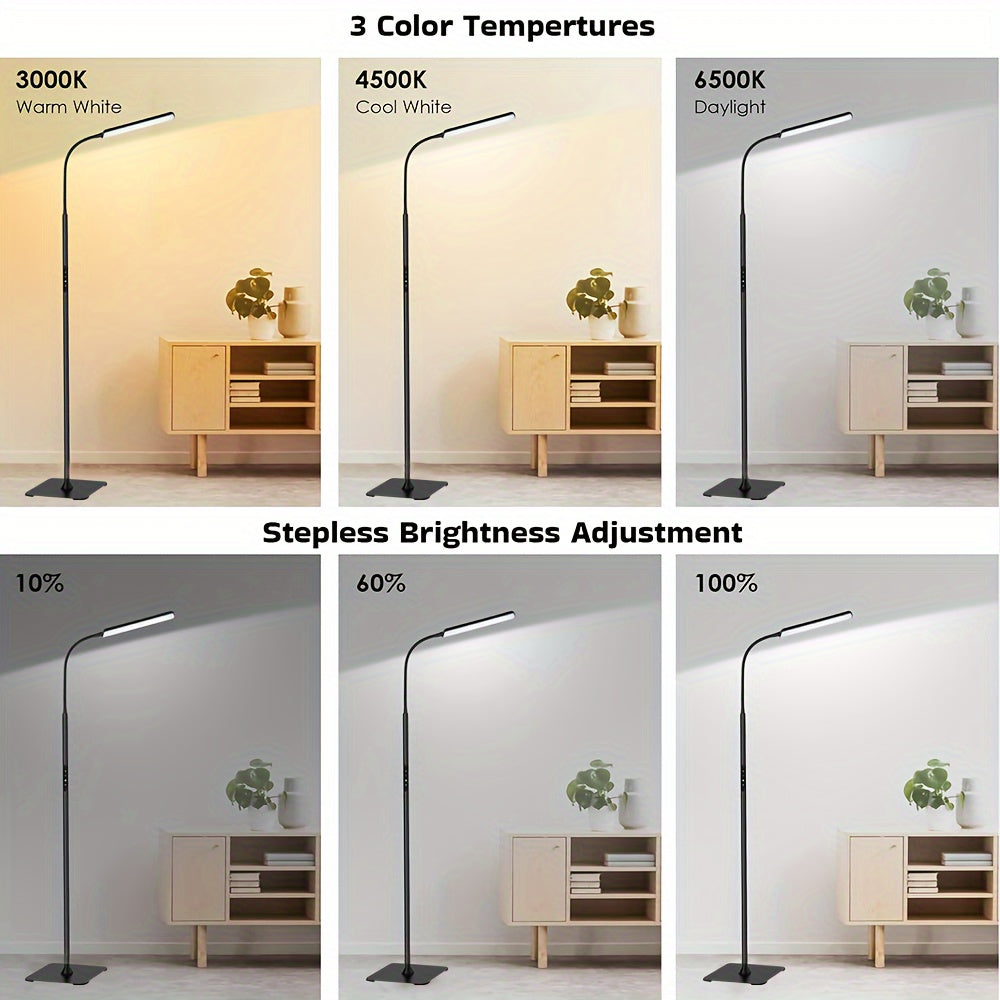 LED Floor Lamp Dimmable Reading Light 3 Color Modes 10 Brightness with Gooseneck