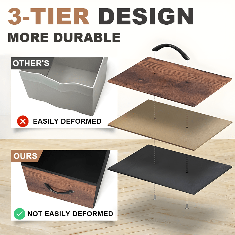 7-Grid Fabric Drawer Organizer – Metal Frame, Wooden Top, Multi-Room Storage Solution