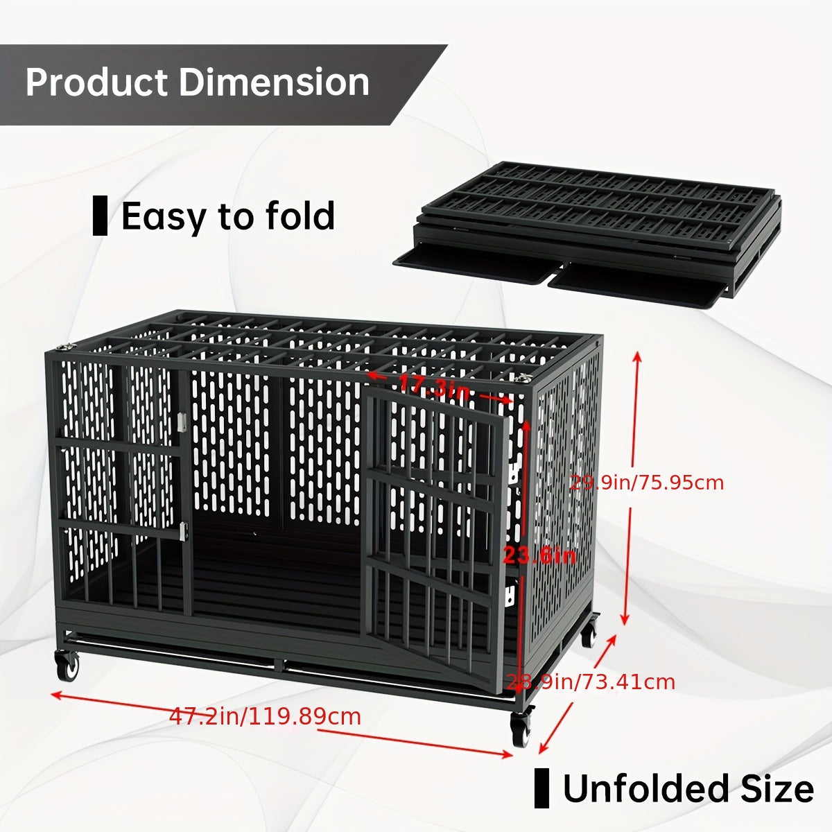54/48/42/38 Inch Heavy Duty Dog Crate | XL XXL Folding Metal Cage w/ Wheels & Tray