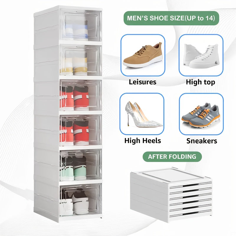6-Tier Stackable Shoe Cabinet with Clear Doors White Plastic Storage Organizer