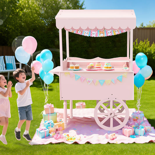 Candy Cart with Wheels – Wooden Dessert Display Stand for Indoor/Outdoor Use