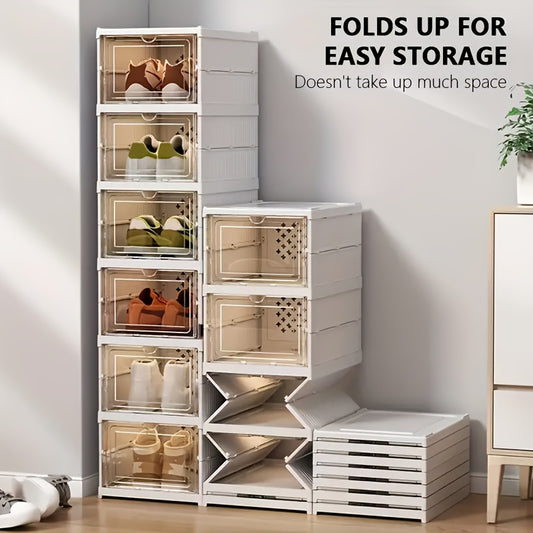 6-Tier Stackable Shoe Cabinet with Clear Doors White Plastic Storage Organizer