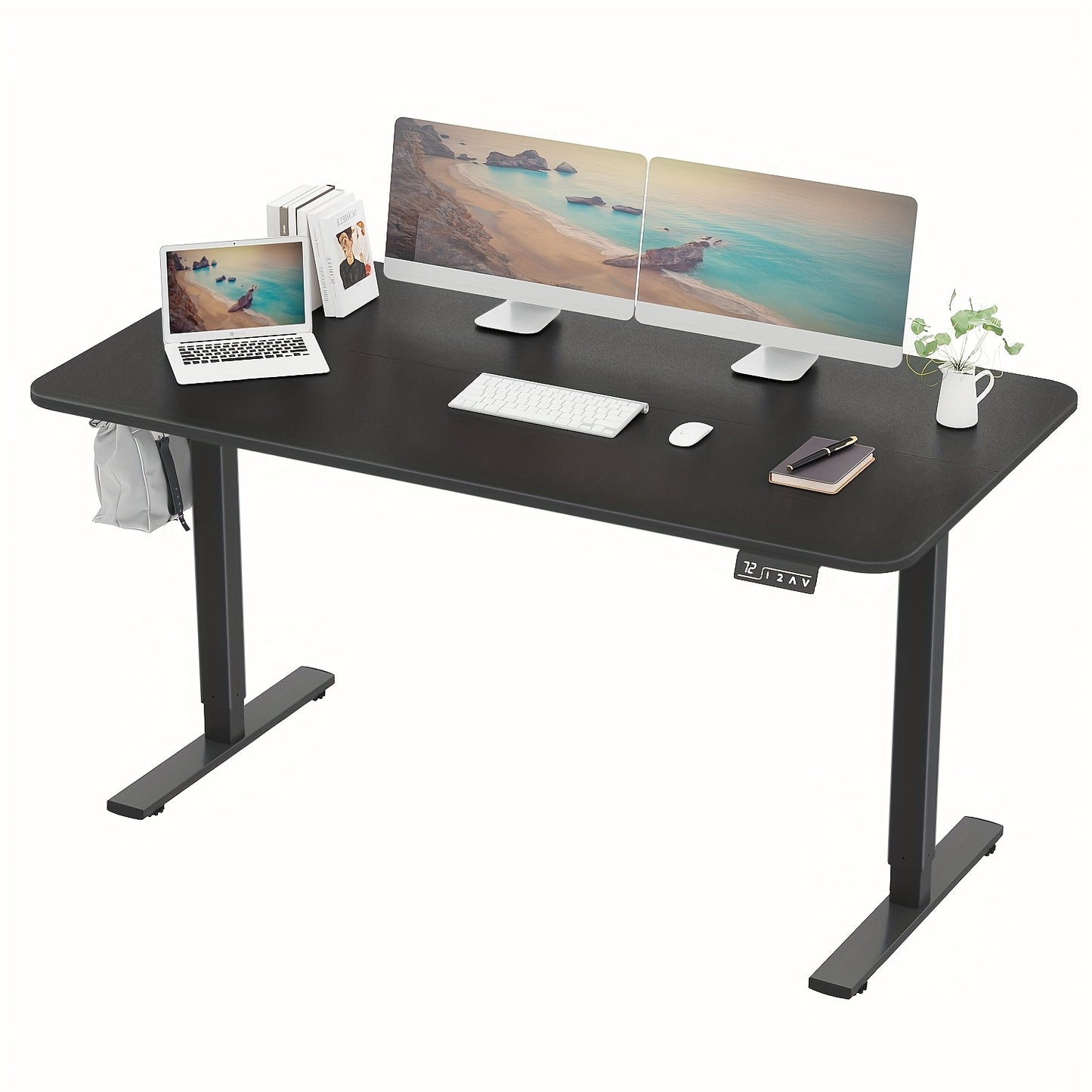 Adjustable Electric Standing Desk | Sit-Stand Office Desk with Memory Height, Metal Frame & Hook – Home, Study, Gaming
