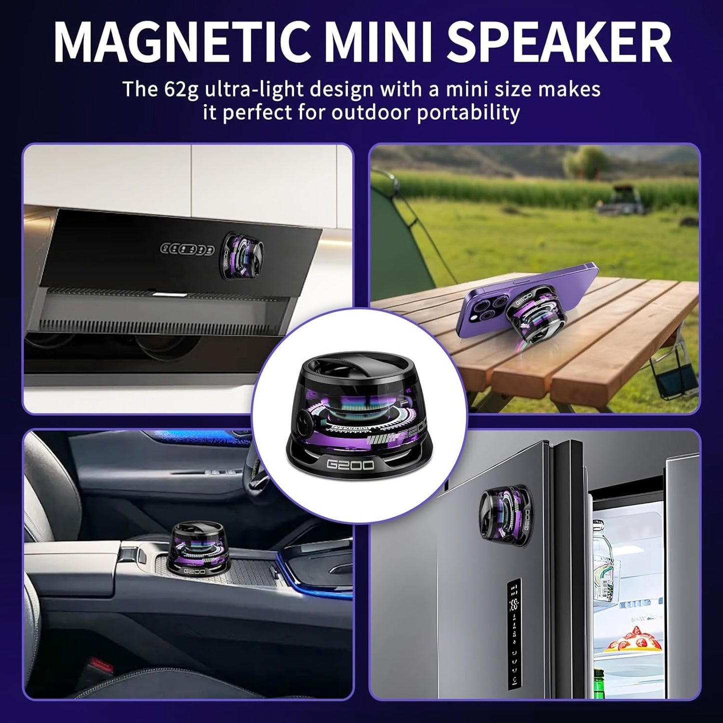 Portable Magnetic Mini Bluetooth Speaker RGB Lights, Phone Stand, Dual Bass, USB-C